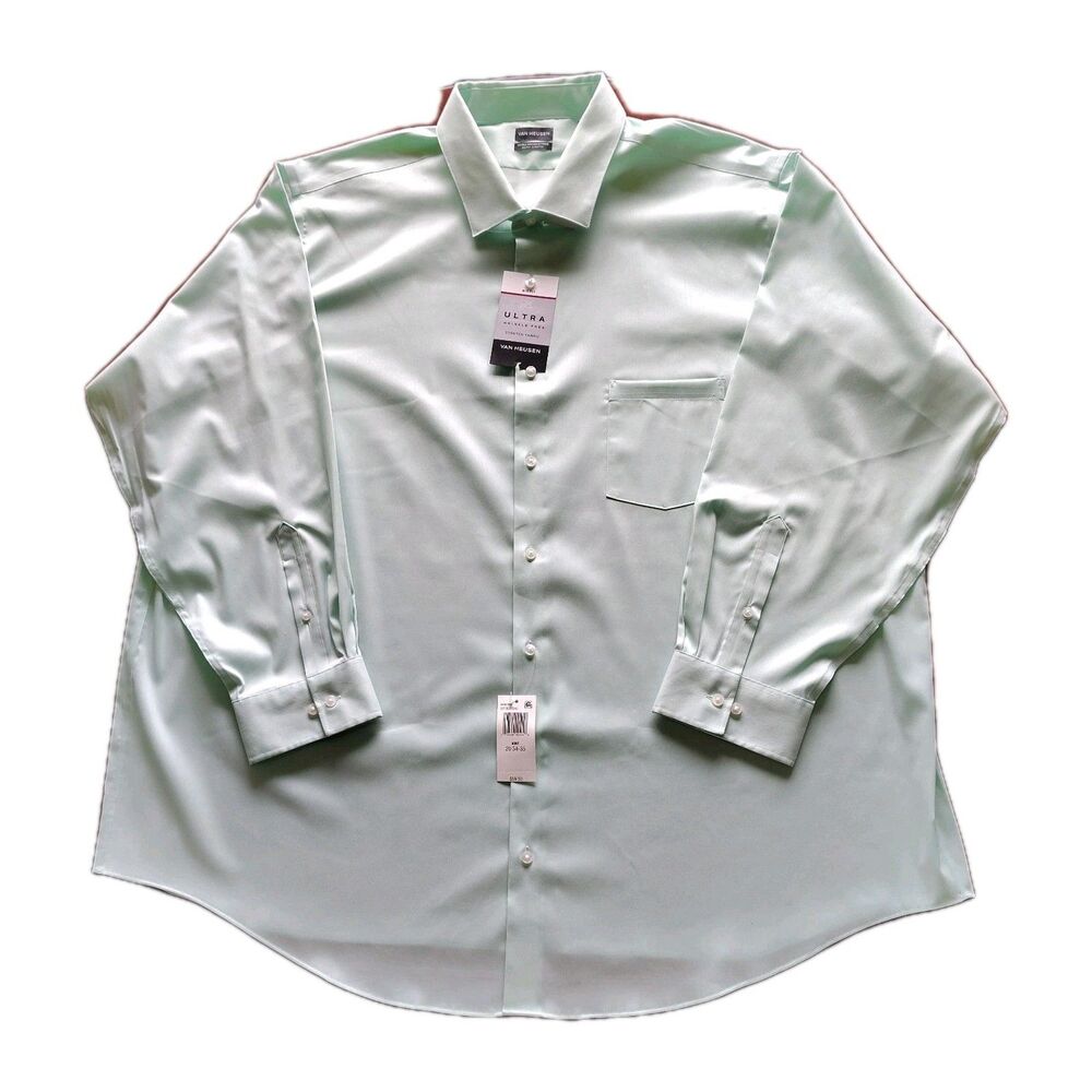 Van Heusen Mens 3XL TALL Big Fit Mint Dress Shirt NWT Ultra Wrinkle Free Stretch